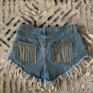 Rhinestone Fringe Jean Shorts